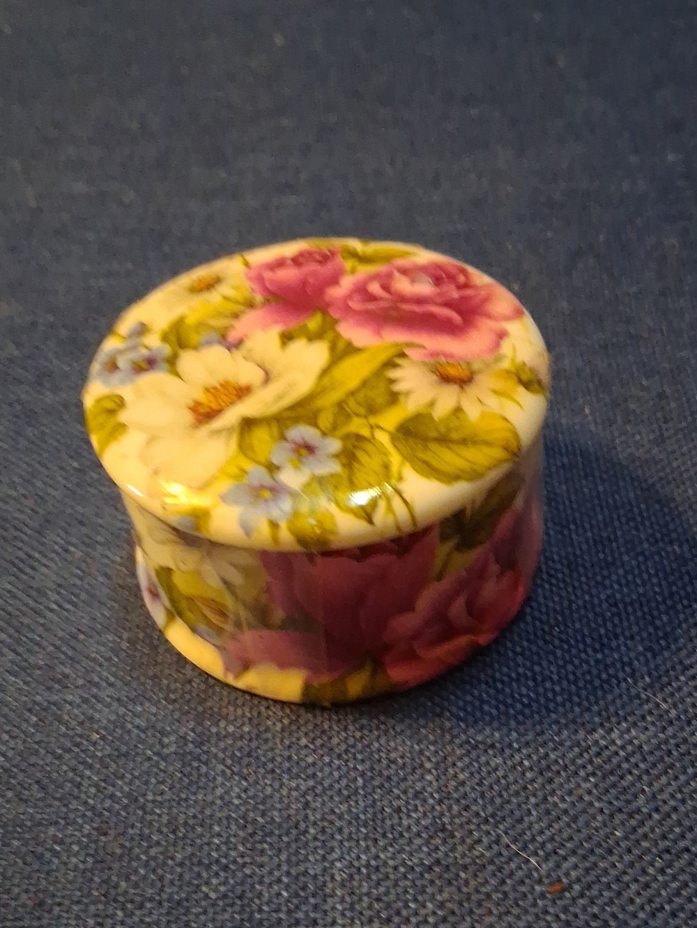 Floral Porcelain Trinket Box in Pink and Green